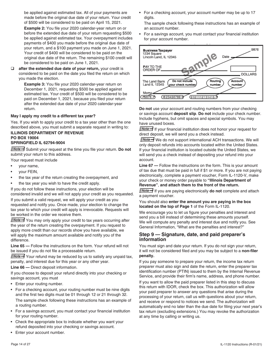 Instructions for Form IL-1120 Corporation Income and Replacement Tax Return - Illinois, Page 14