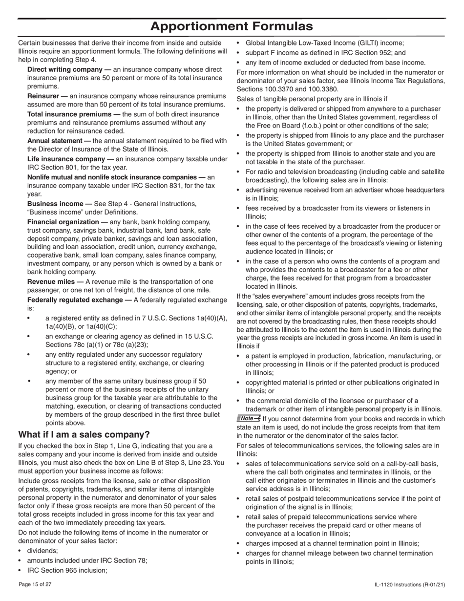 Instructions for Form IL-1120 Corporation Income and Replacement Tax Return - Illinois, Page 15