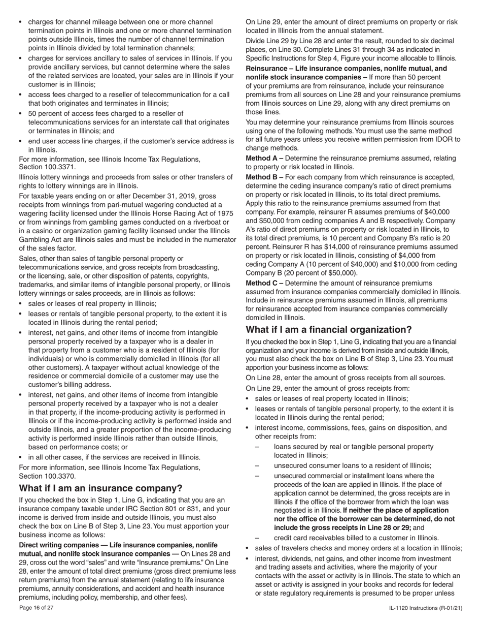 Instructions for Form IL-1120 Corporation Income and Replacement Tax Return - Illinois, Page 16