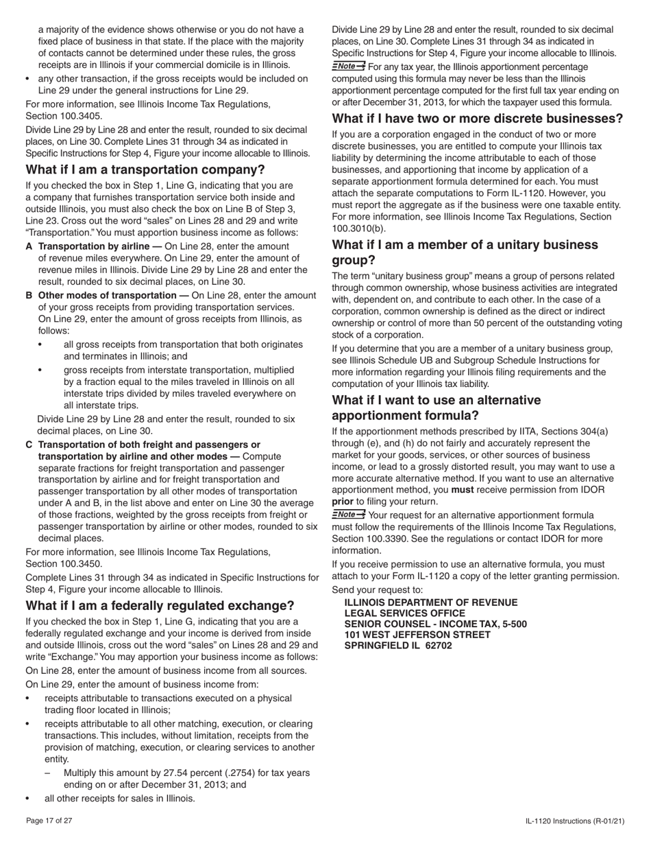 Instructions for Form IL-1120 Corporation Income and Replacement Tax Return - Illinois, Page 17