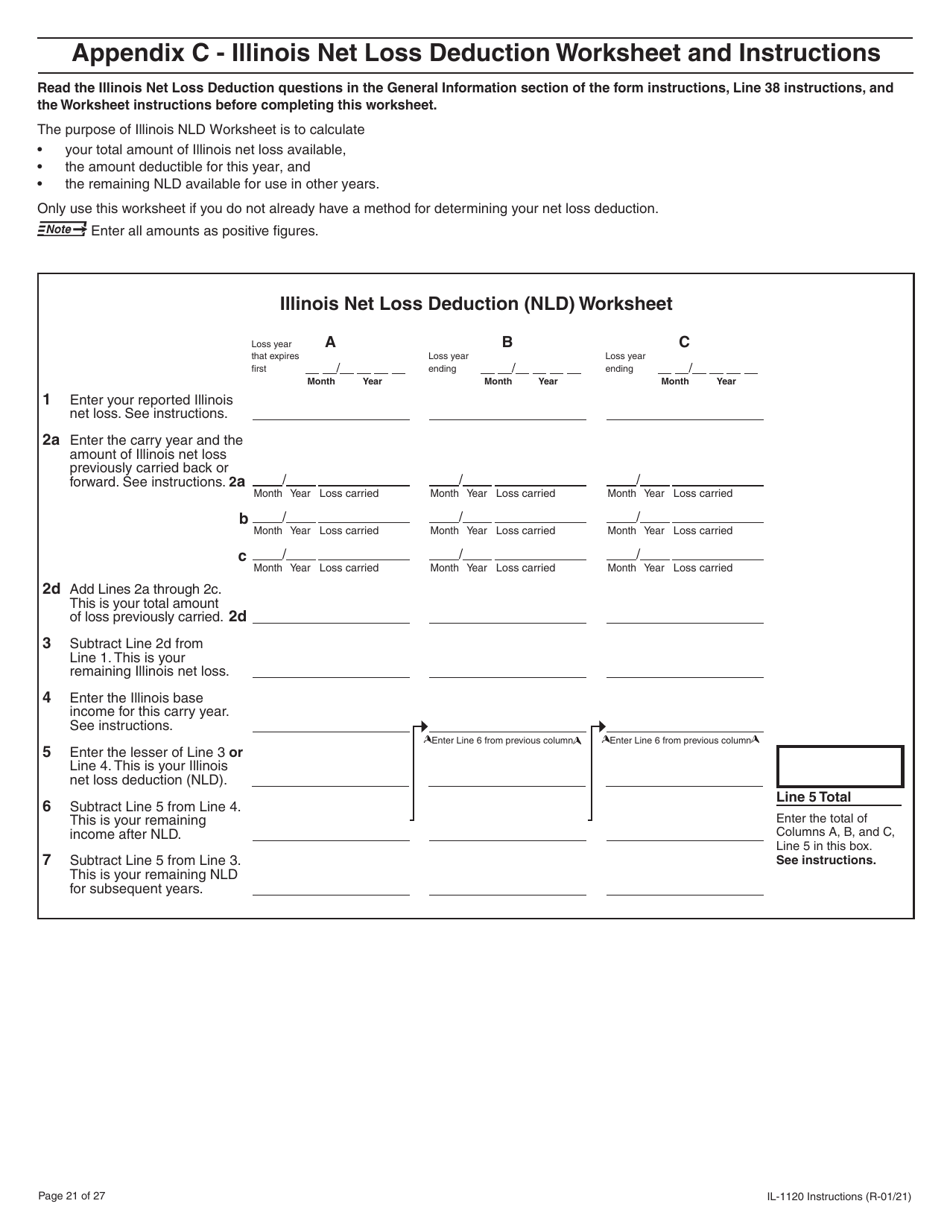 Instructions for Form IL-1120 Corporation Income and Replacement Tax Return - Illinois, Page 21
