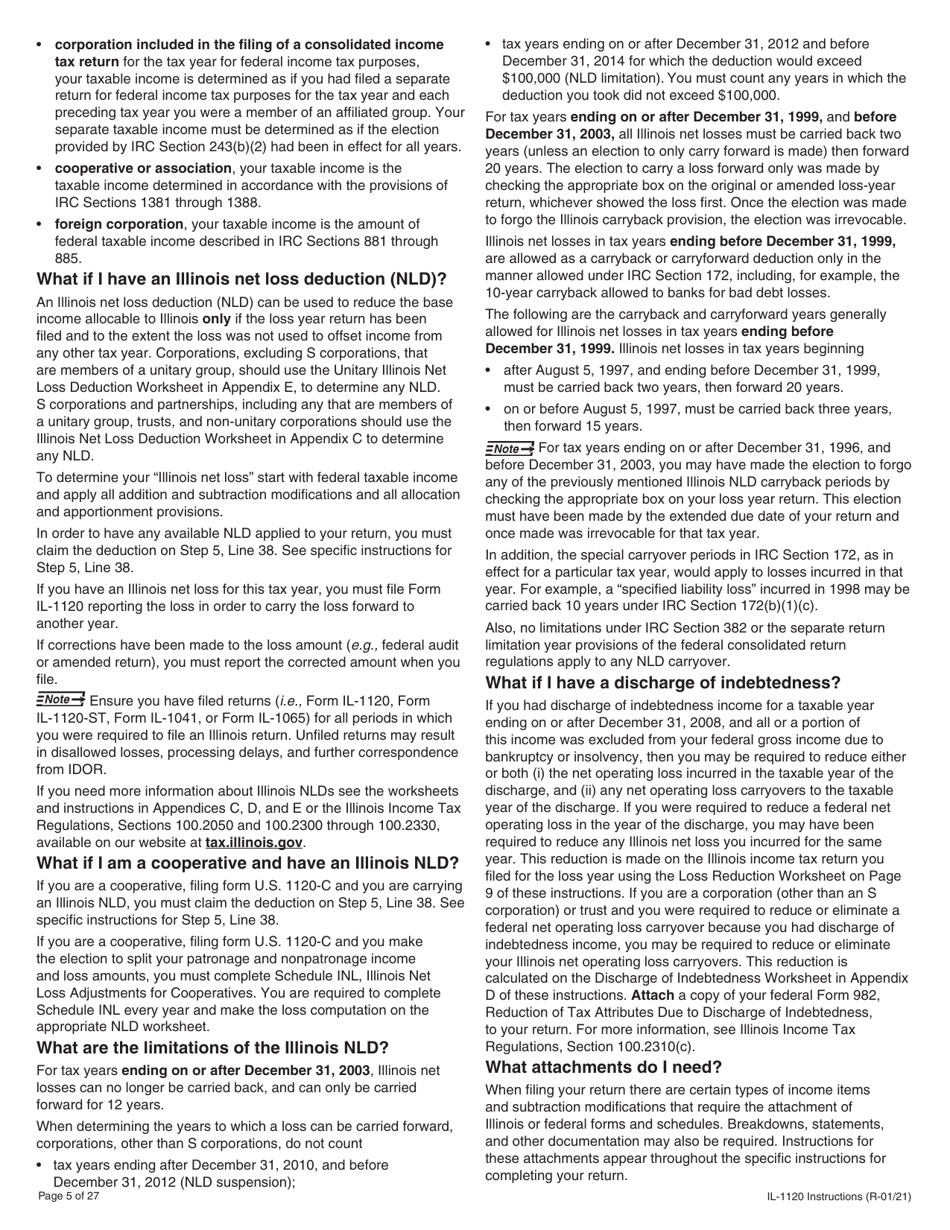 Instructions for Form IL-1120 Corporation Income and Replacement Tax Return - Illinois, Page 5