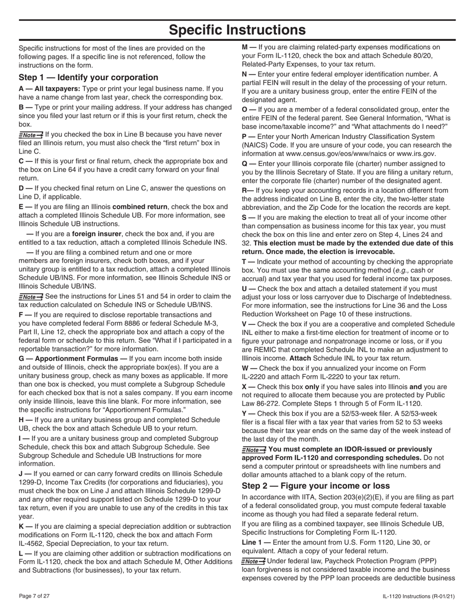Instructions for Form IL-1120 Corporation Income and Replacement Tax Return - Illinois, Page 7
