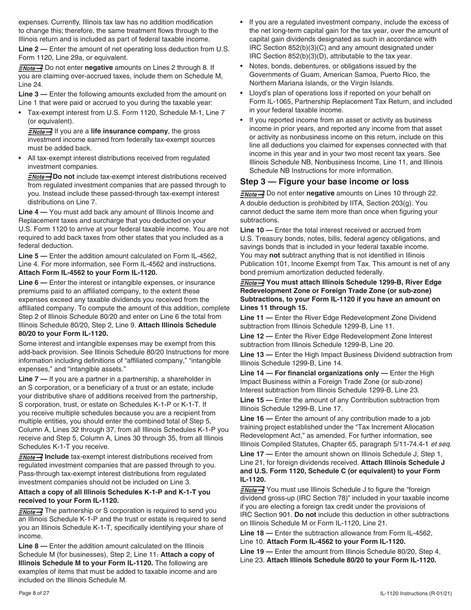 Instructions for Form IL-1120 Corporation Income and Replacement Tax Return - Illinois, Page 8