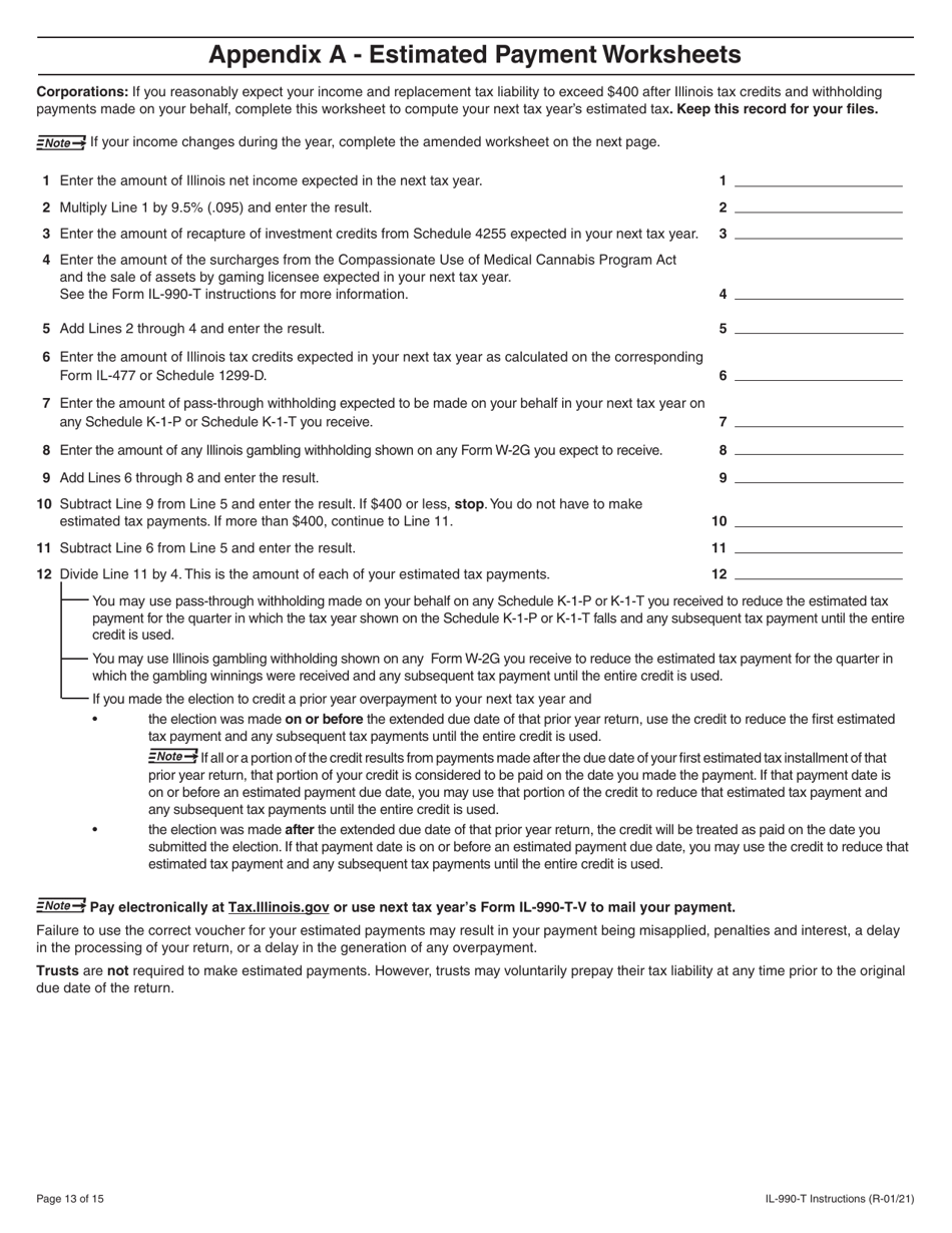 Instructions for Form IL-990-T Exempt Organization Income and Replacement Tax Return - Illinois, Page 13
