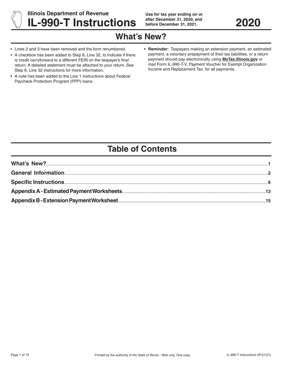 Instructions for Form IL-990-T Exempt Organization Income and Replacement Tax Return - Illinois, Page 1