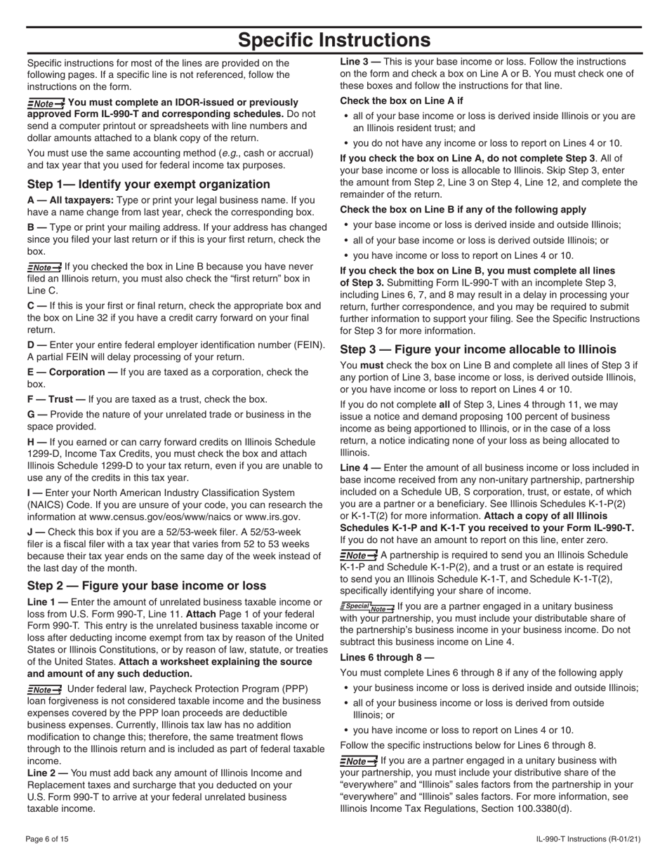 Instructions for Form IL-990-T Exempt Organization Income and Replacement Tax Return - Illinois, Page 6