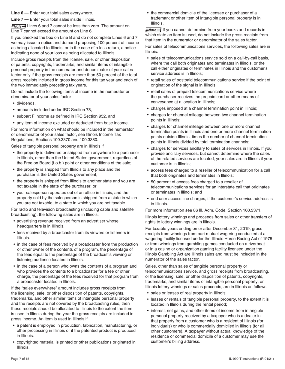 Instructions for Form IL-990-T Exempt Organization Income and Replacement Tax Return - Illinois, Page 7