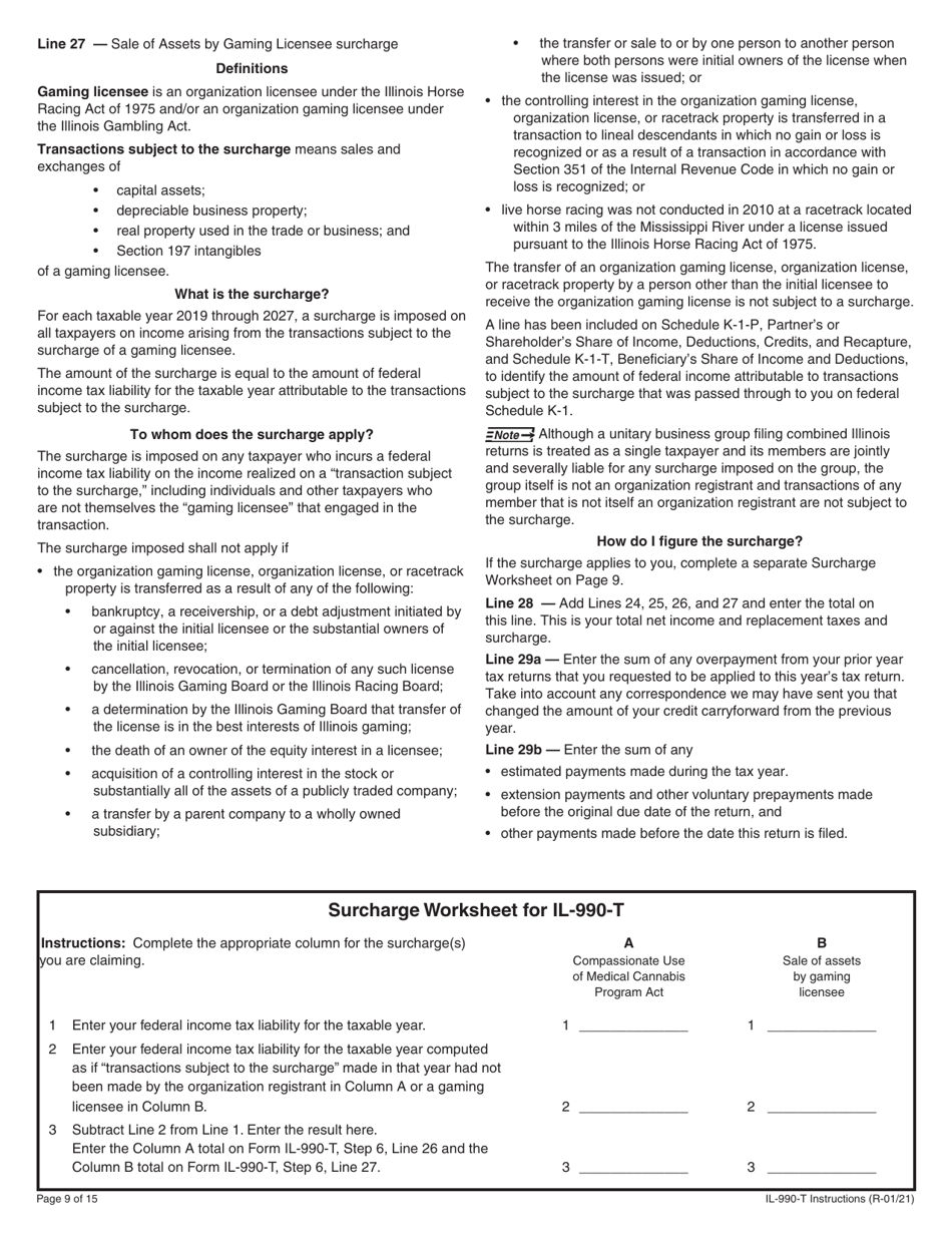 Instructions for Form IL-990-T Exempt Organization Income and Replacement Tax Return - Illinois, Page 9
