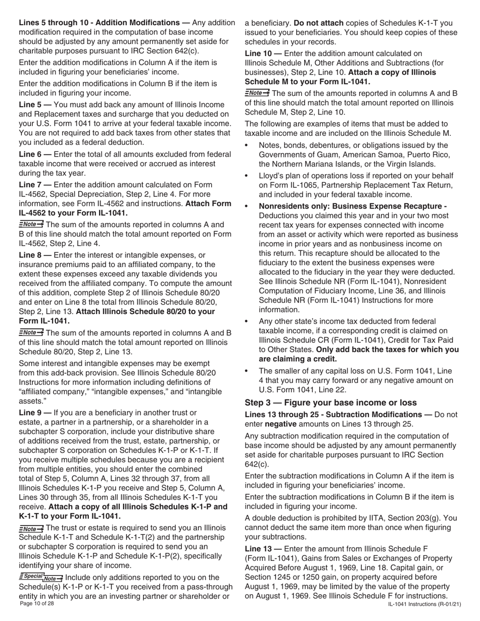 Instructions for Form IL-1041 Fiduciary Income and Replacement Tax Return - Illinois, Page 10