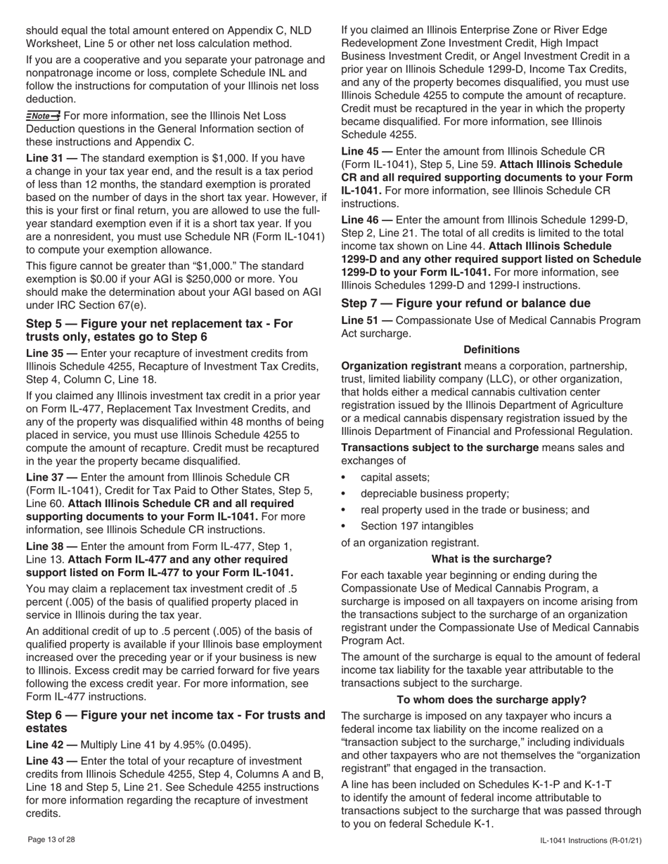 Instructions for Form IL-1041 Fiduciary Income and Replacement Tax Return - Illinois, Page 13
