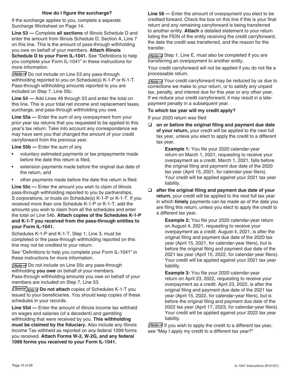 Instructions for Form IL-1041 Fiduciary Income and Replacement Tax Return - Illinois, Page 15