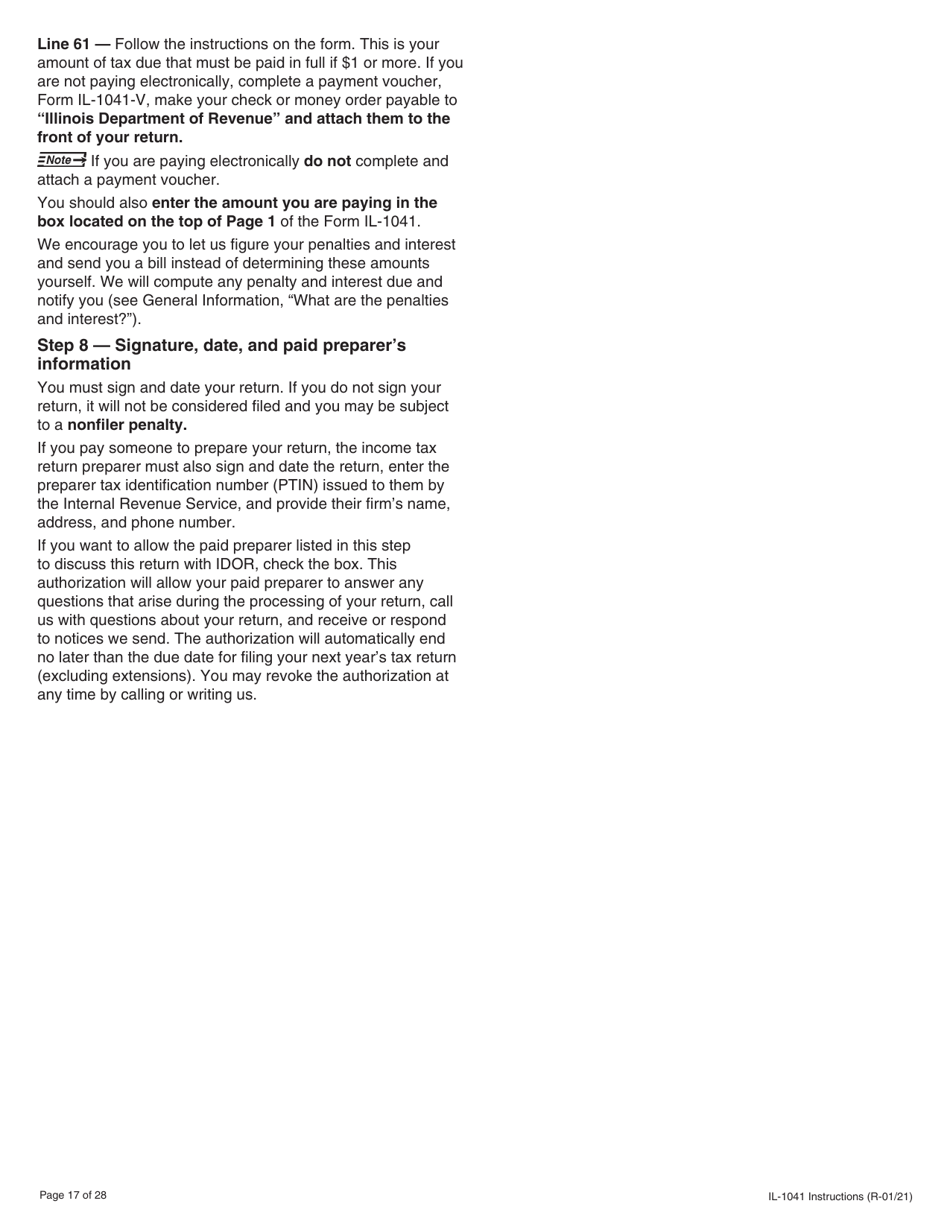 Instructions for Form IL-1041 Fiduciary Income and Replacement Tax Return - Illinois, Page 17