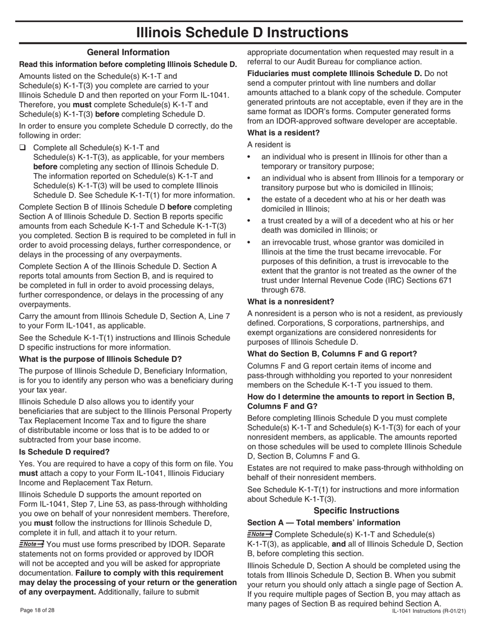 Instructions for Form IL-1041 Fiduciary Income and Replacement Tax Return - Illinois, Page 18