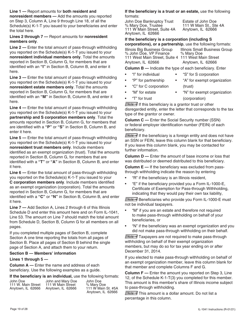 Instructions for Form IL-1041 Fiduciary Income and Replacement Tax Return - Illinois, Page 19