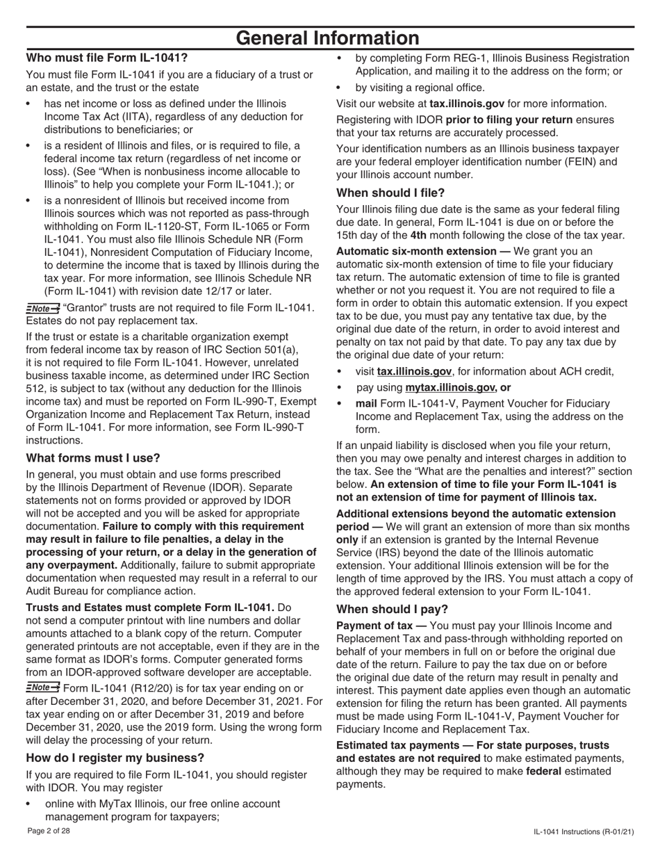 Instructions for Form IL-1041 Fiduciary Income and Replacement Tax Return - Illinois, Page 2