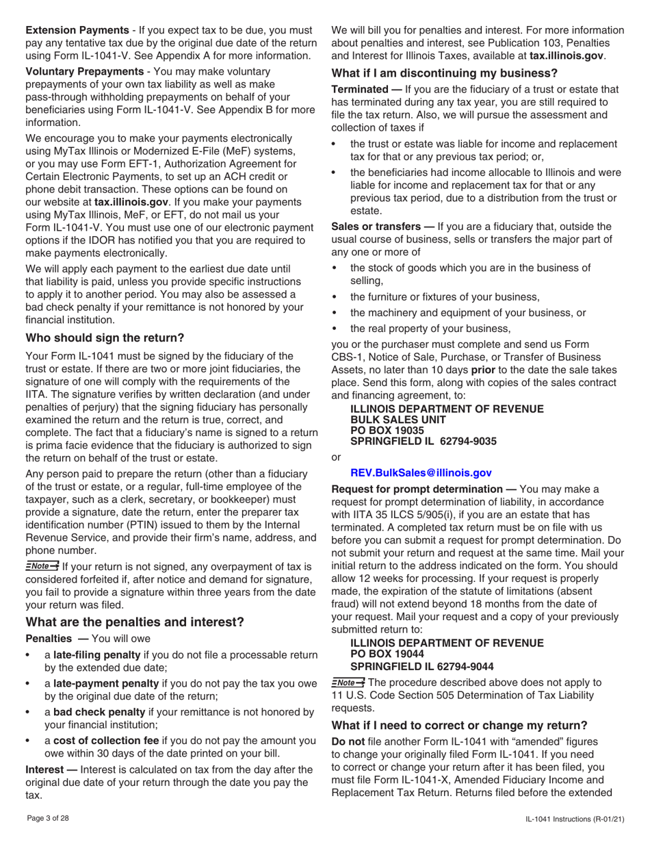Instructions for Form IL-1041 Fiduciary Income and Replacement Tax Return - Illinois, Page 3
