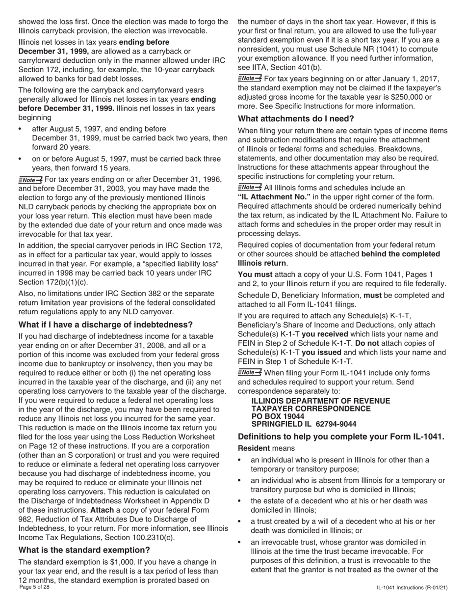 Instructions for Form IL-1041 Fiduciary Income and Replacement Tax Return - Illinois, Page 5