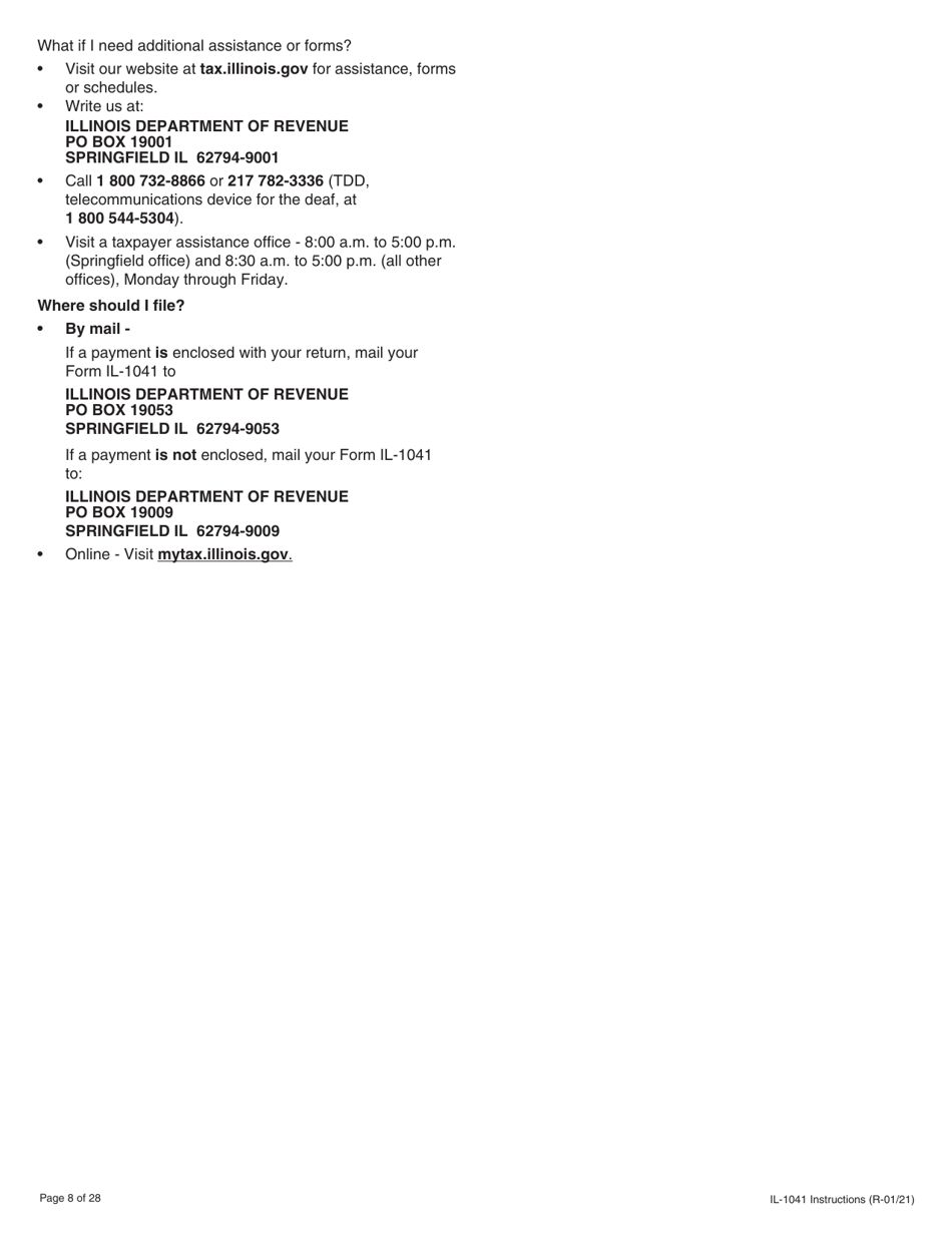 Instructions for Form IL-1041 Fiduciary Income and Replacement Tax Return - Illinois, Page 8