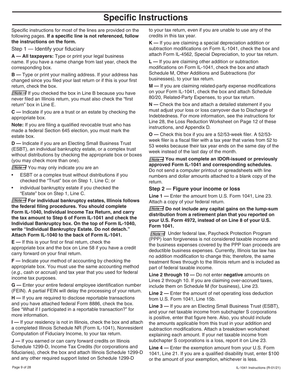 Instructions for Form IL-1041 Fiduciary Income and Replacement Tax Return - Illinois, Page 9