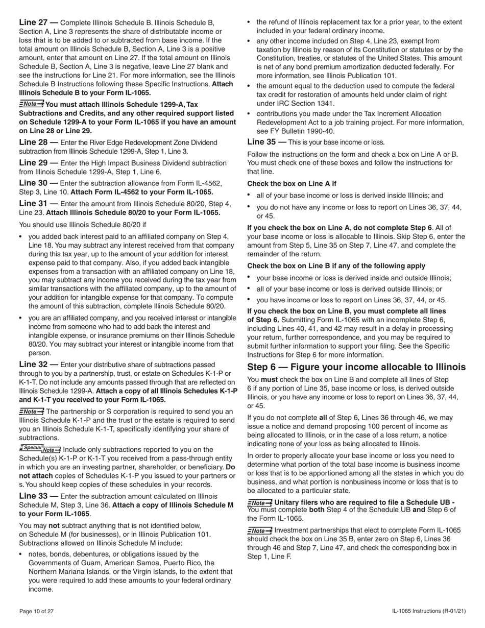 Instructions for Form IL-1065 Partnership Replacement Tax Return - Illinois, Page 10