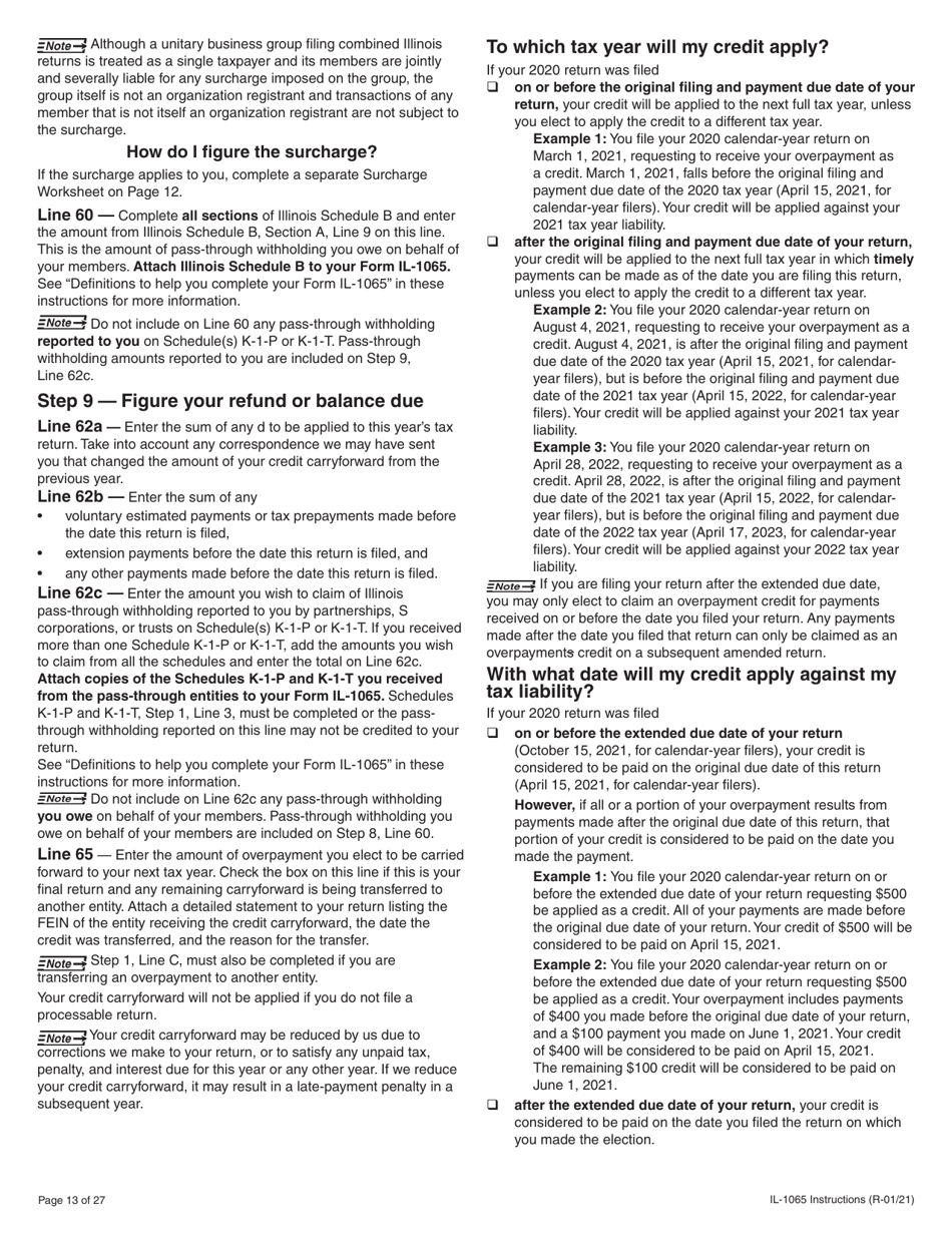 Instructions for Form IL-1065 Partnership Replacement Tax Return - Illinois, Page 13