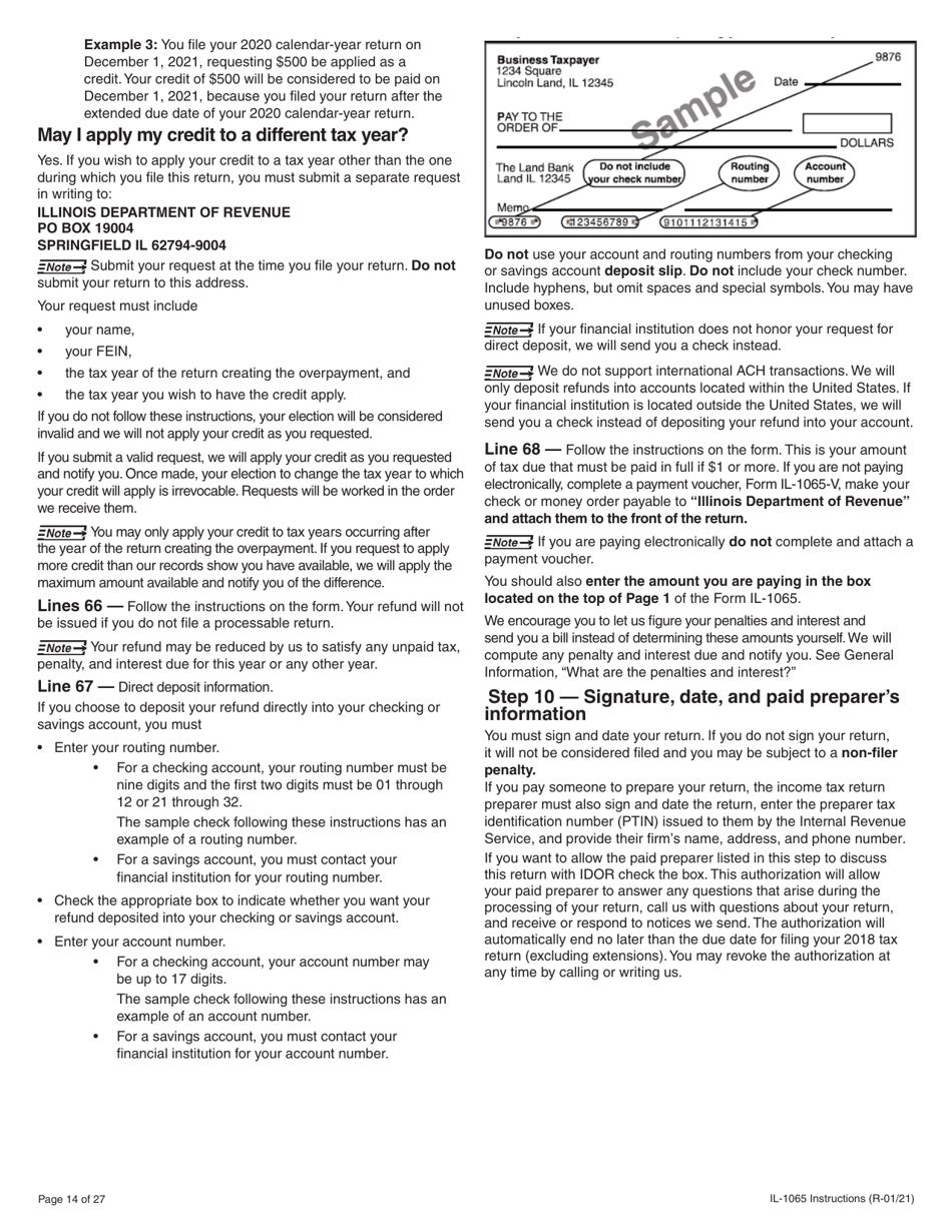 Instructions for Form IL-1065 Partnership Replacement Tax Return - Illinois, Page 14