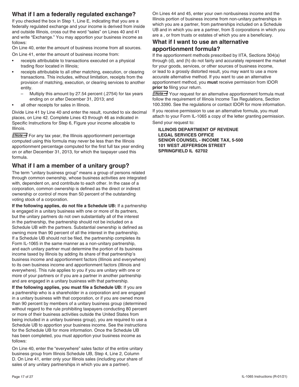 Instructions for Form IL-1065 Partnership Replacement Tax Return - Illinois, Page 17