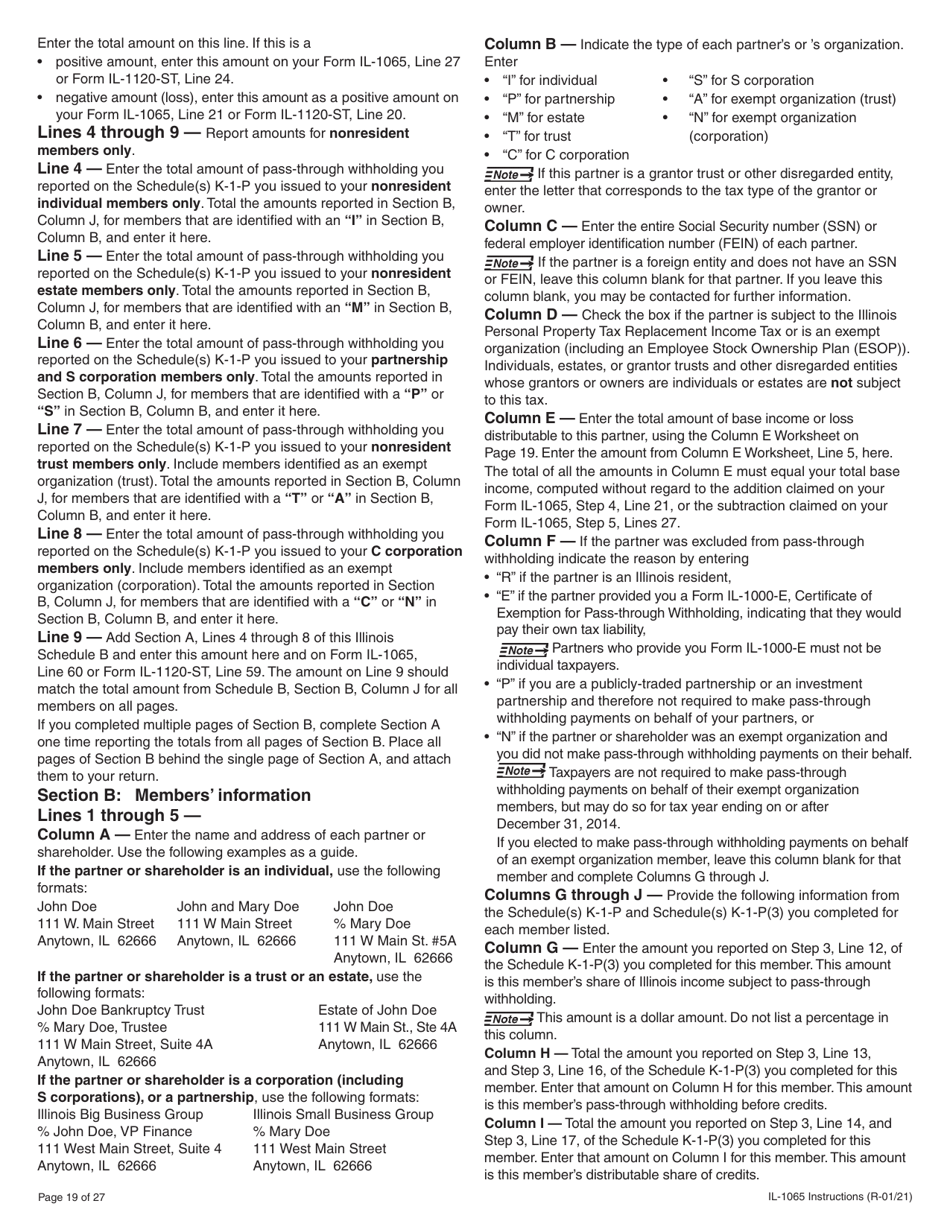 Instructions for Form IL-1065 Partnership Replacement Tax Return - Illinois, Page 19