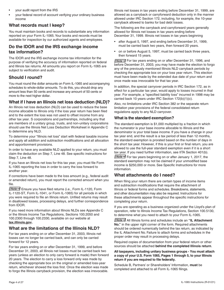 Instructions for Form IL-1065 Partnership Replacement Tax Return - Illinois, Page 4