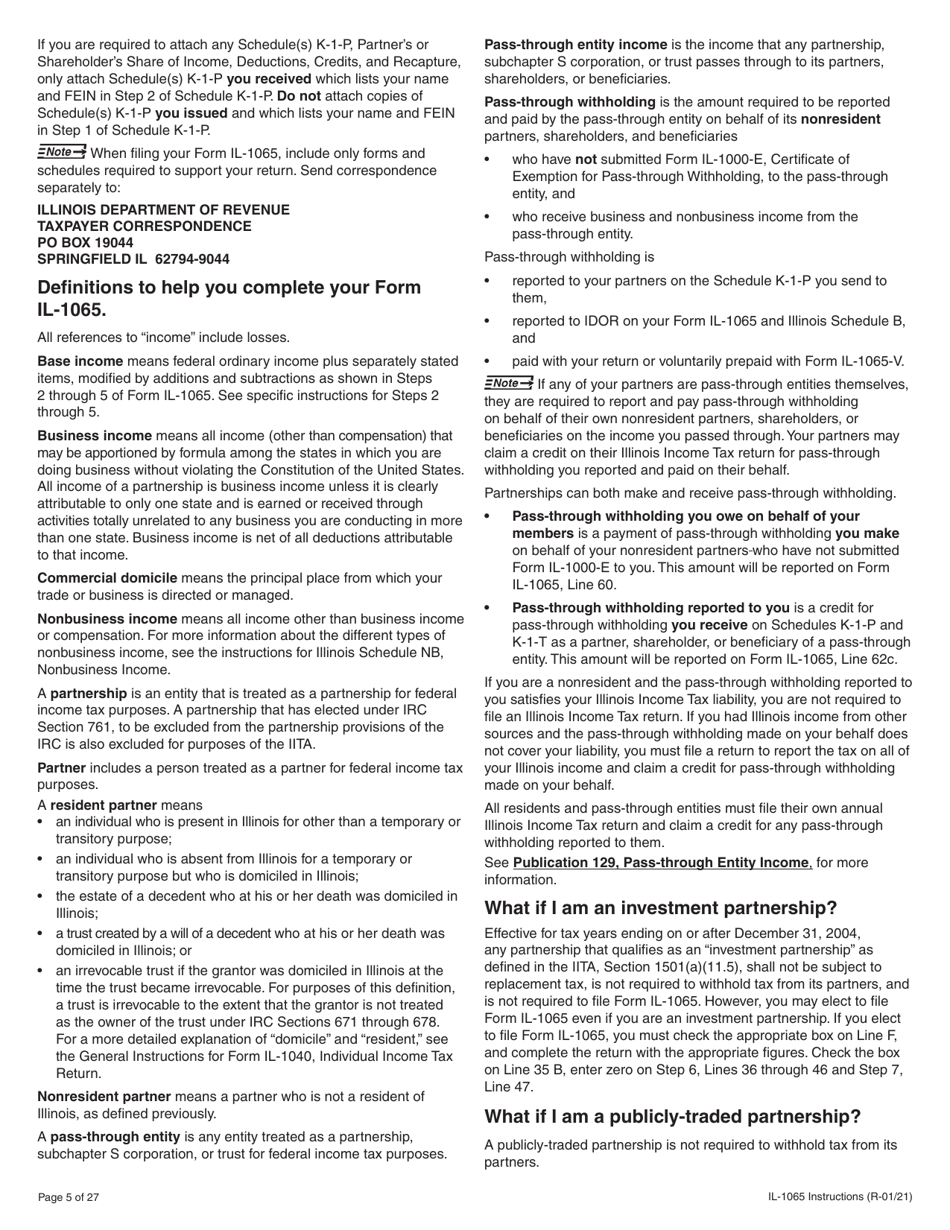 Instructions for Form IL-1065 Partnership Replacement Tax Return - Illinois, Page 5