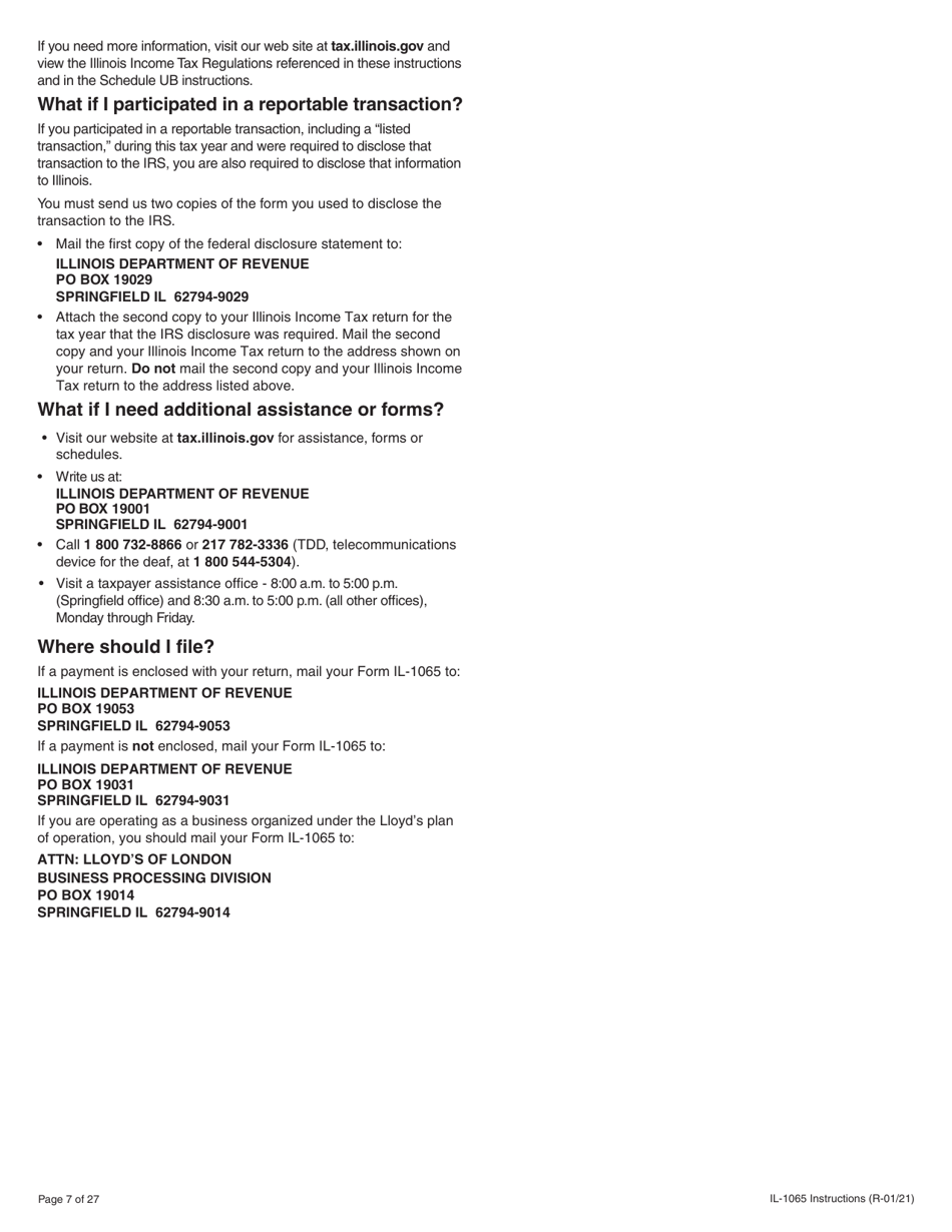 Instructions for Form IL-1065 Partnership Replacement Tax Return - Illinois, Page 7