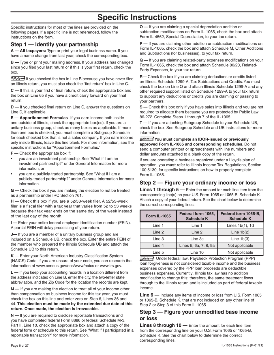 Instructions for Form IL-1065 Partnership Replacement Tax Return - Illinois, Page 8