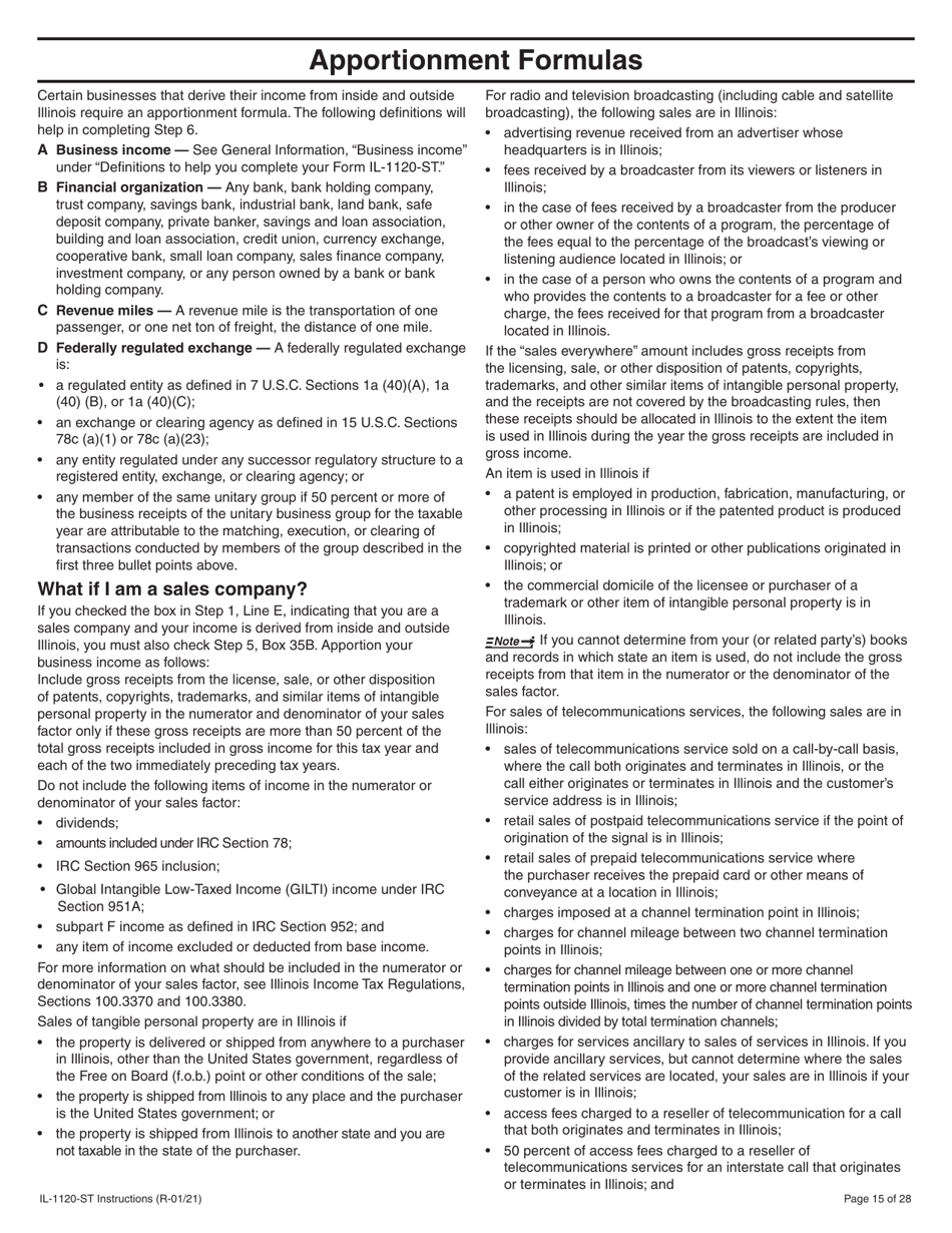 Instructions for Form IL-1120-ST Small Business Corporation Replacement Tax Return - Illinois, Page 15