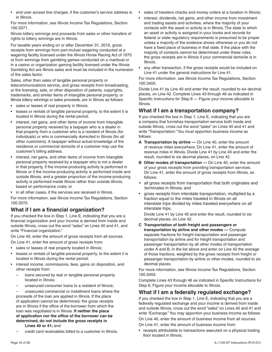 Instructions for Form IL-1120-ST Small Business Corporation Replacement Tax Return - Illinois, Page 16