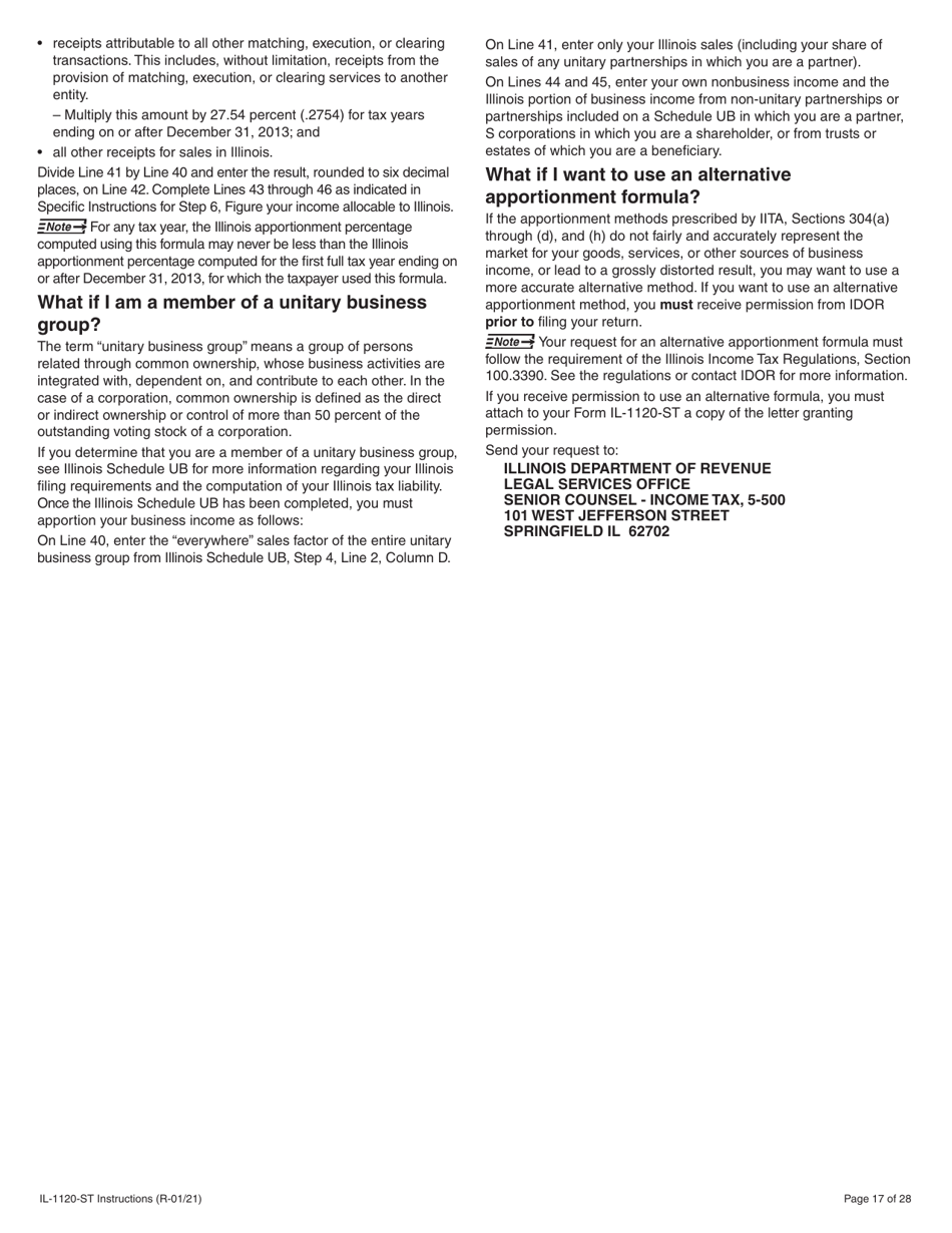 Instructions for Form IL-1120-ST Small Business Corporation Replacement Tax Return - Illinois, Page 17