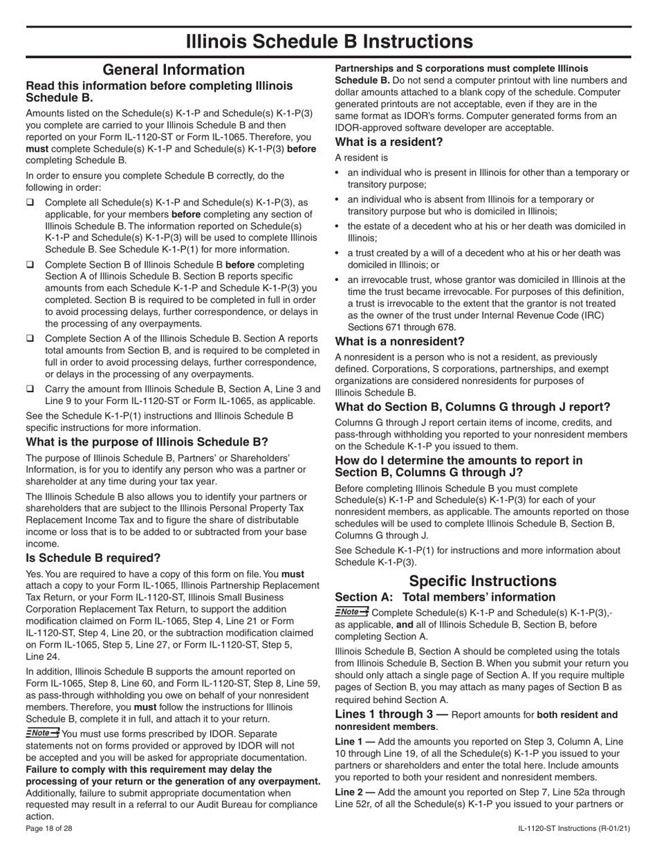 Instructions for Form IL-1120-ST Small Business Corporation Replacement Tax Return - Illinois, Page 18