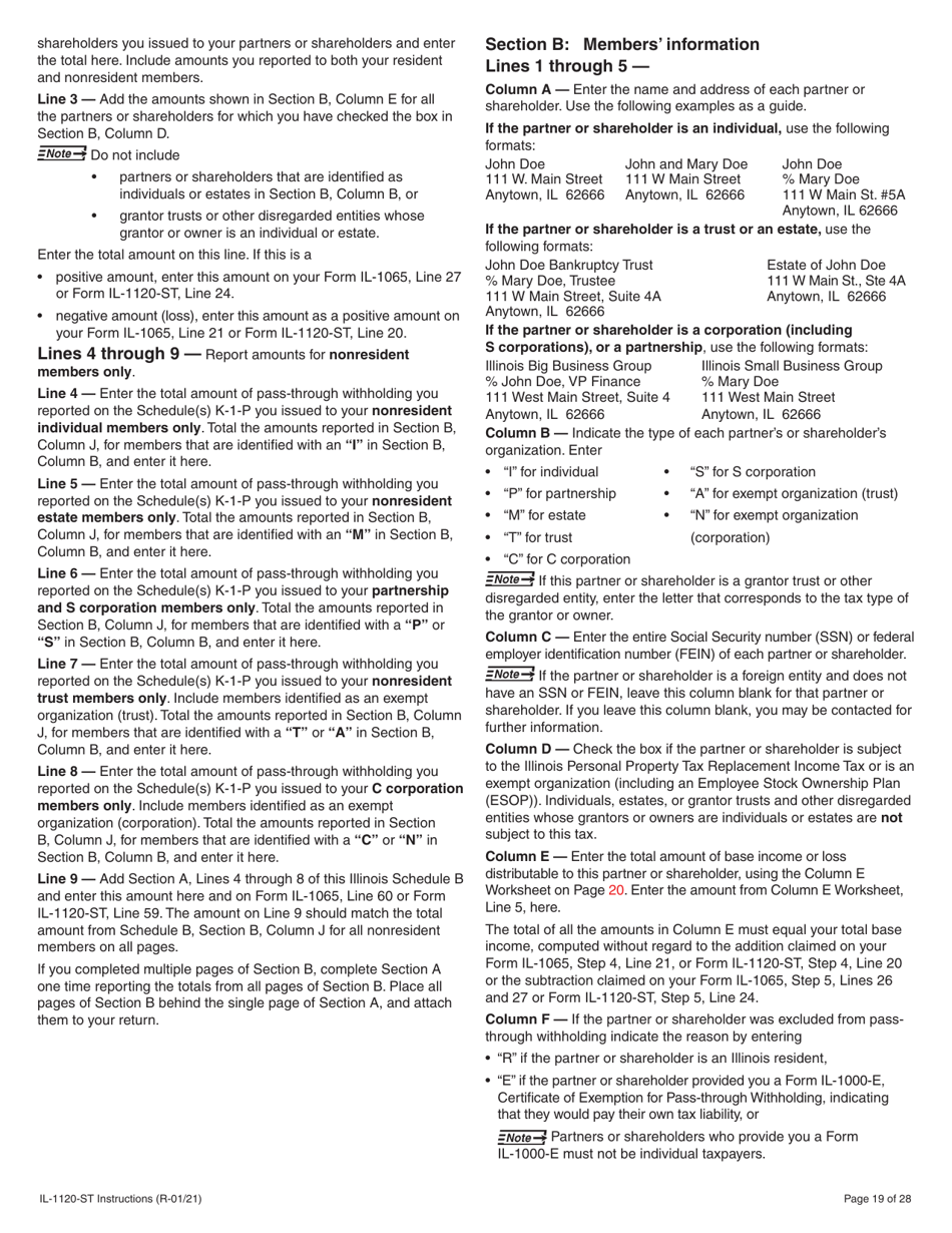 Instructions for Form IL-1120-ST Small Business Corporation Replacement Tax Return - Illinois, Page 19