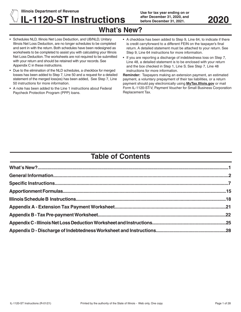 Instructions for Form IL-1120-ST Small Business Corporation Replacement Tax Return - Illinois, Page 1