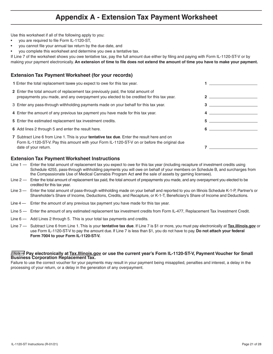 Instructions for Form IL-1120-ST Small Business Corporation Replacement Tax Return - Illinois, Page 21