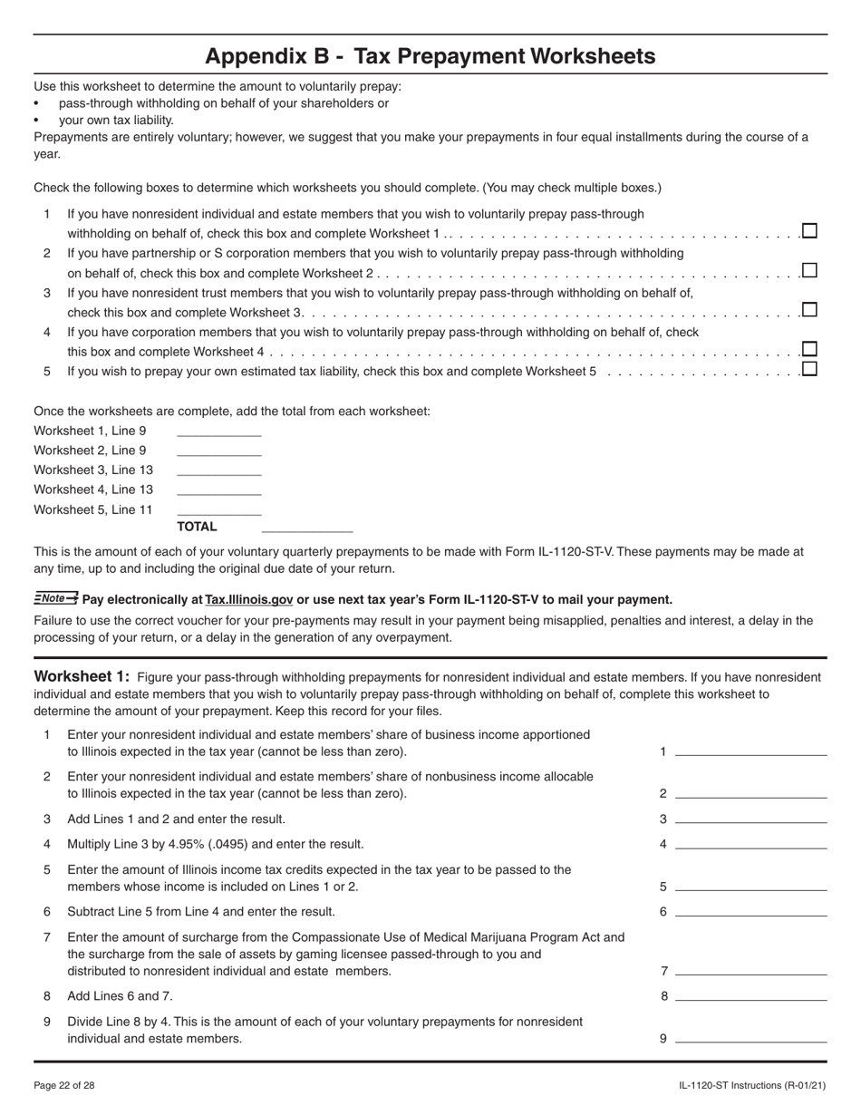 Instructions for Form IL-1120-ST Small Business Corporation Replacement Tax Return - Illinois, Page 22