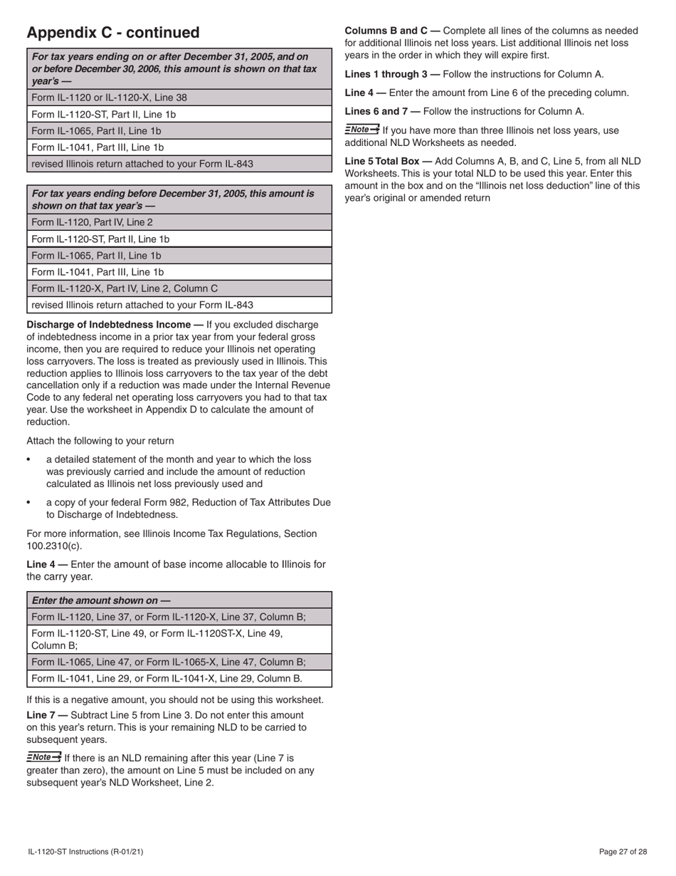 Instructions for Form IL-1120-ST Small Business Corporation Replacement Tax Return - Illinois, Page 27