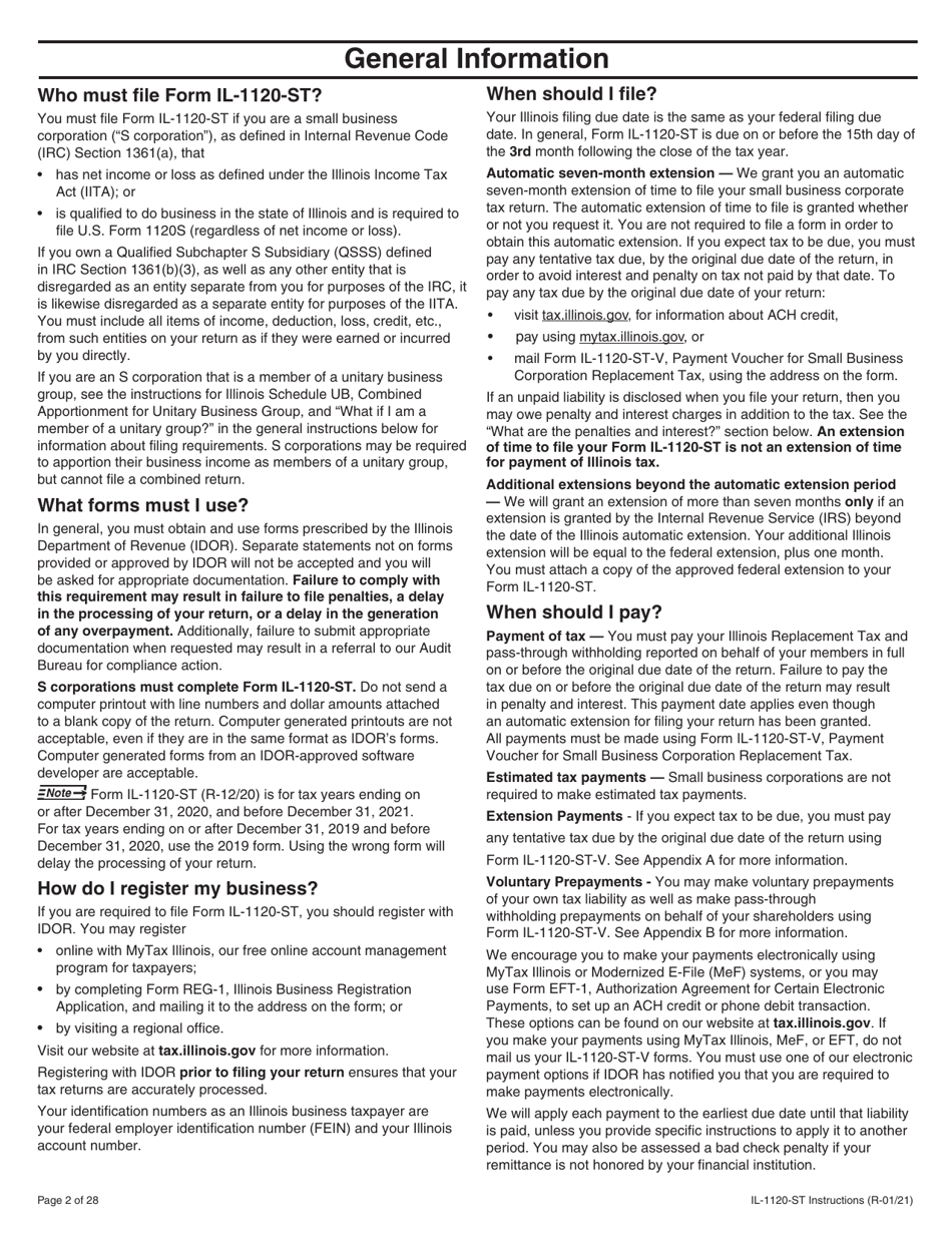 Instructions for Form IL-1120-ST Small Business Corporation Replacement Tax Return - Illinois, Page 2