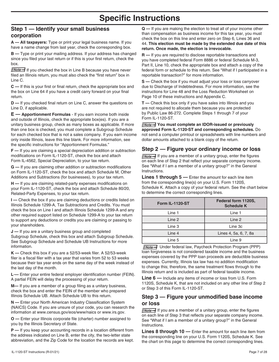 Instructions for Form IL-1120-ST Small Business Corporation Replacement Tax Return - Illinois, Page 7