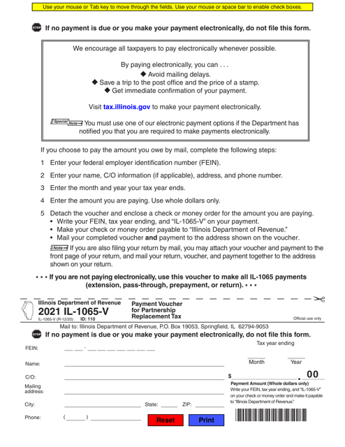Form IL-1065-V 2021 Printable Pdf