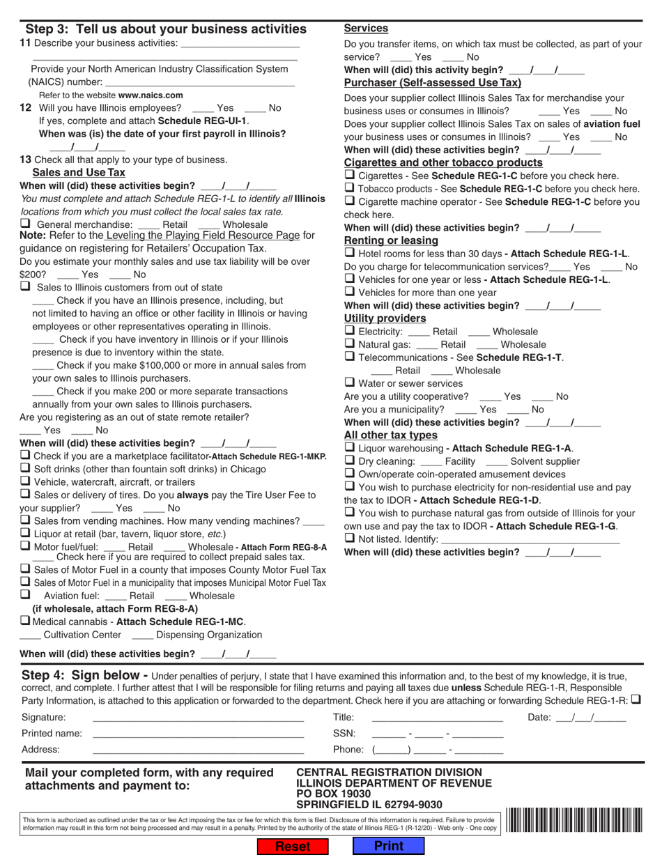 Form REG-1 Illinois Business Registration Application - Illinois, Page 2