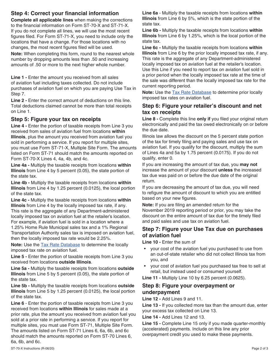 Instructions for Form ST-70-X Amended Aviation Fuel Sales and Use Tax Return - Illinois, Page 2