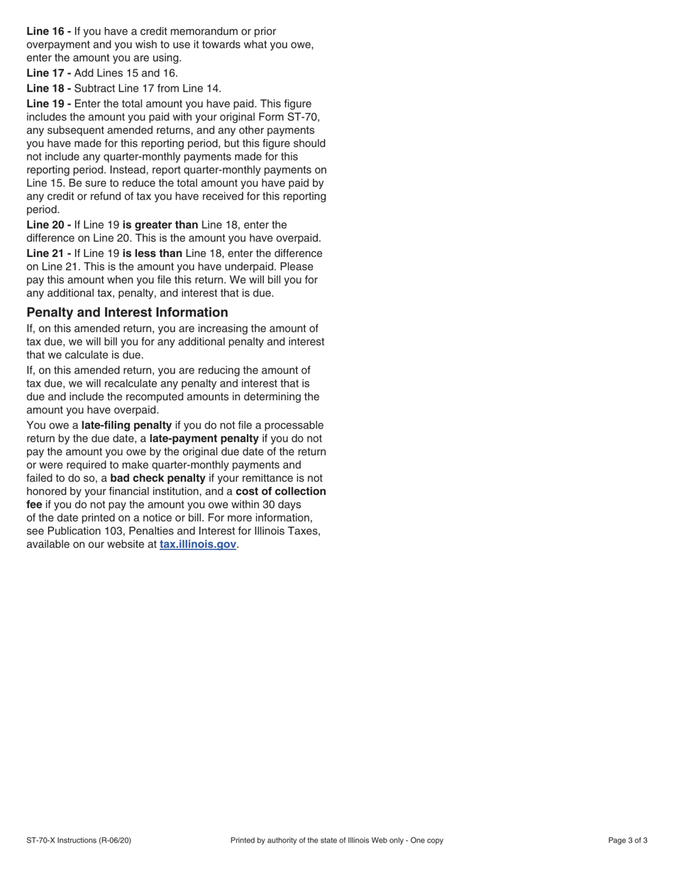 Instructions for Form ST-70-X Amended Aviation Fuel Sales and Use Tax Return - Illinois, Page 3