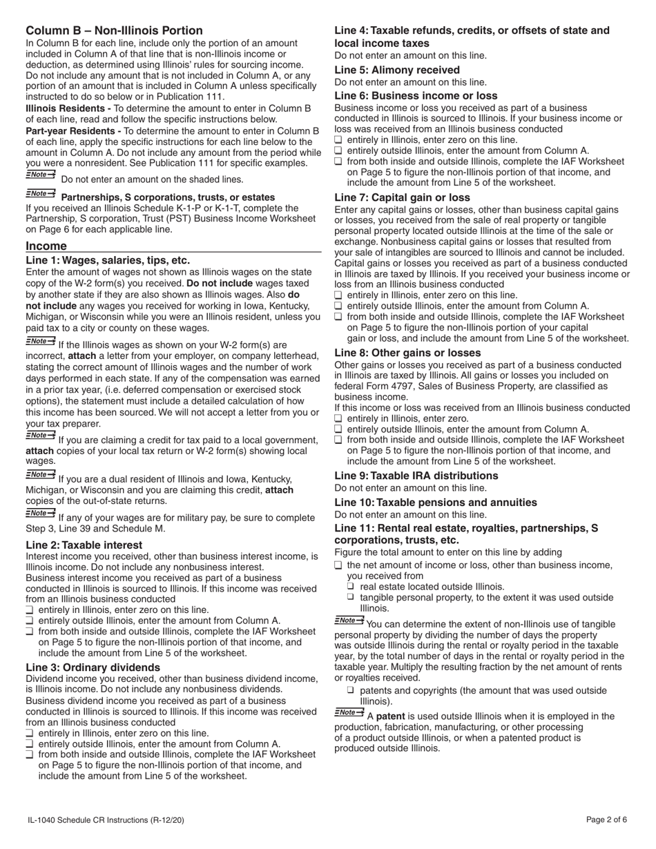 Instructions for Form IL-1040 Schedule CR Credit for Tax Paid to Other States - Illinois, Page 2