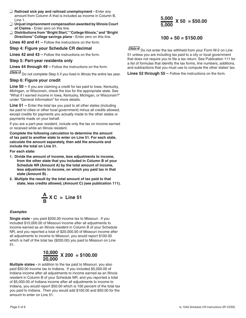 Instructions for Form IL-1040 Schedule CR Credit for Tax Paid to Other States - Illinois, Page 5